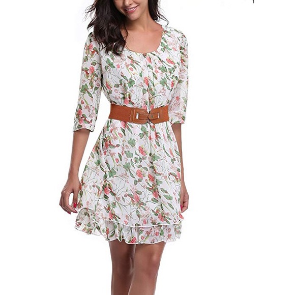 Boutique Dresses & Skirts - Floral Print 3/4 Sleeves Above Knee Dress